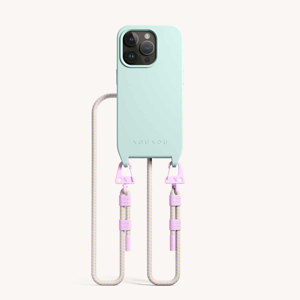 Phone Necklace with Carabiner Rope for iPhone 15 Pro with MagSafe in Azzurro and Dolce Total View | XOUXOU #phone model_iphone 15 pro