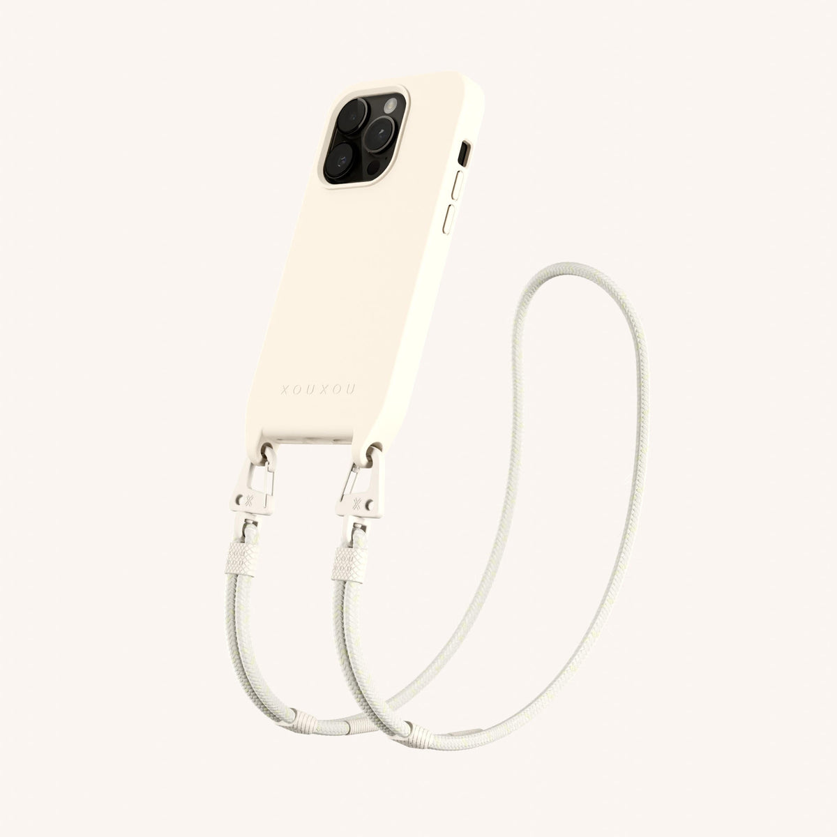 Phone Necklace with Carabiner Rope for iPhone 15 Pro with MagSafe in Chalk Total View | XOUXOU #phone model_iphone 15 pro