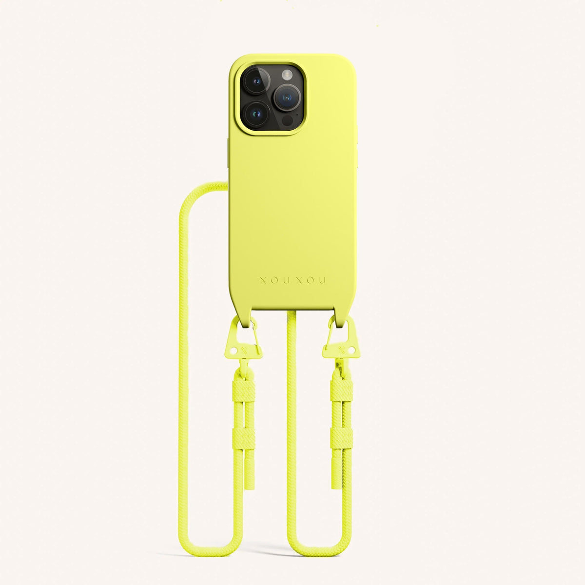 Phone Necklace with Carabiner Rope for iPhone 15 Pro with MagSafe in Limoncello Total View | XOUXOU #phone model_iphone 15 pro