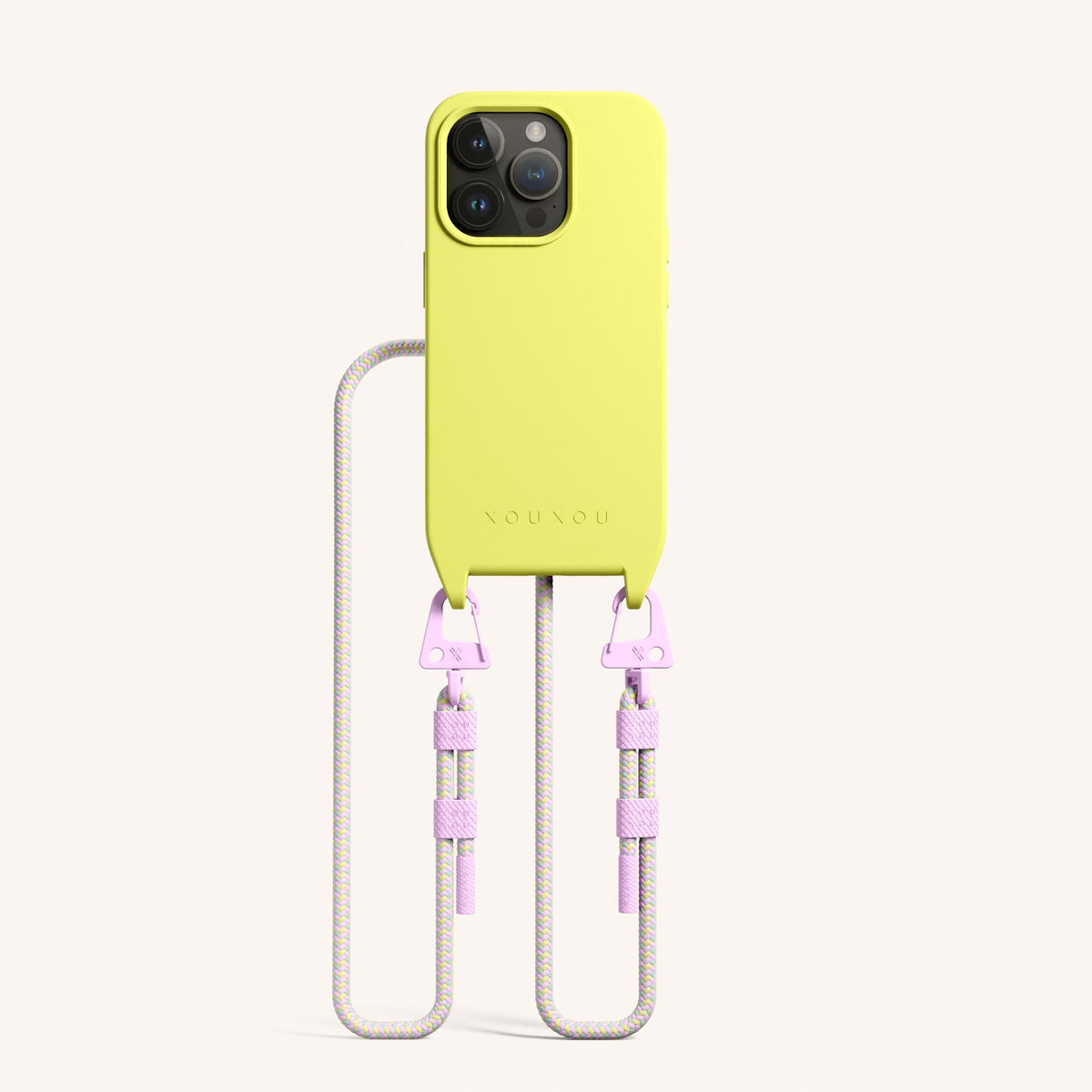 Phone Necklace with Carabiner Rope for iPhone 15 Pro with MagSafe in Limoncello and Dolce Total View | XOUXOU #phone model_iphone 15 pro