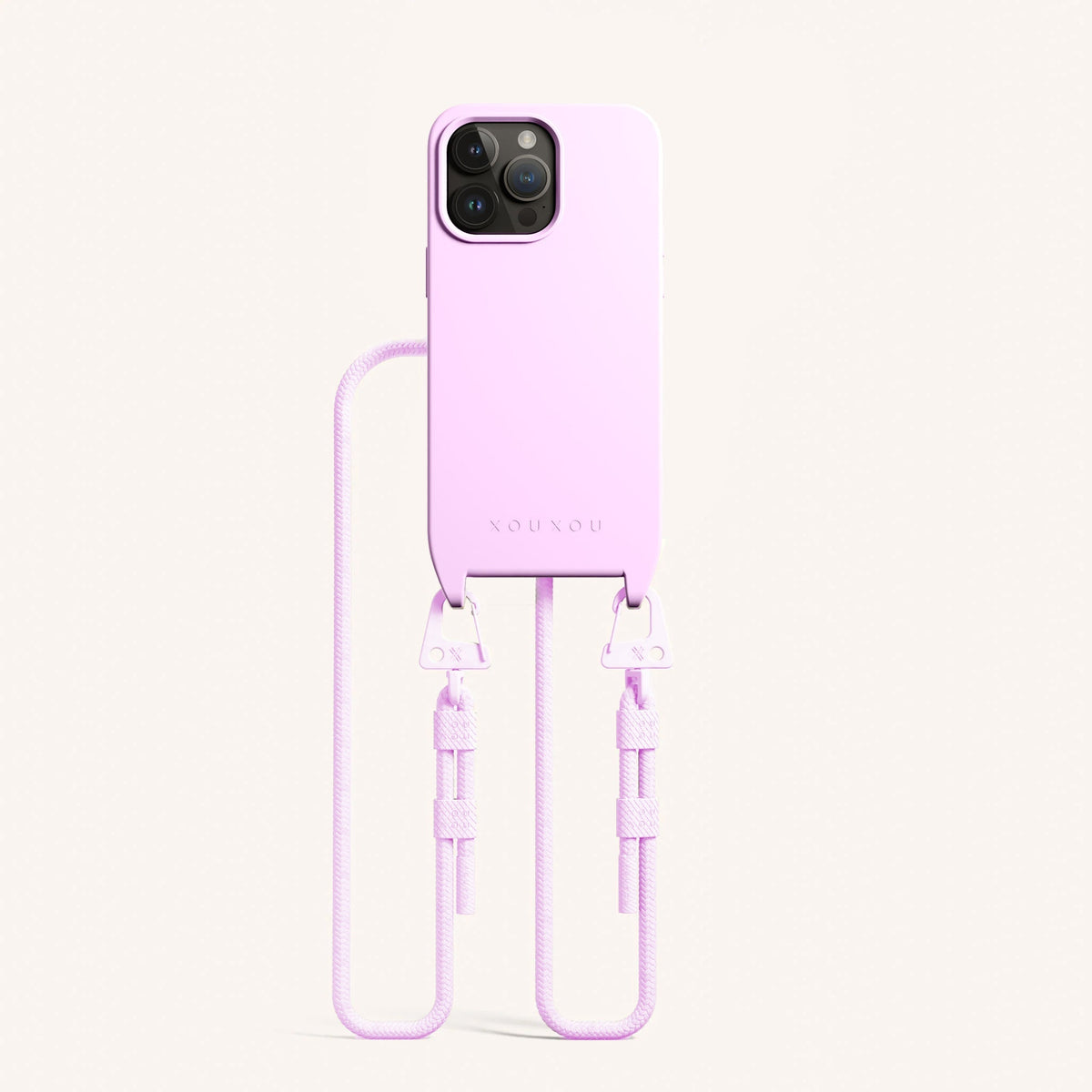 Phone Necklace with Carabiner Rope for iPhone 15 Pro with MagSafe in Rosato Total View | XOUXOU #phone model_iphone 15 pro