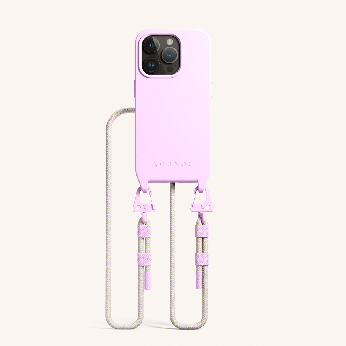 Phone Necklace with Carabiner Rope for iPhone 15 Pro with MagSafe in Rosato and Dolce Total View | XOUXOU #phone model_iphone 15 pro