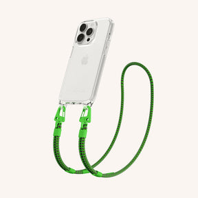 Phone Necklace with Carabiner Rope in Clear + Acid