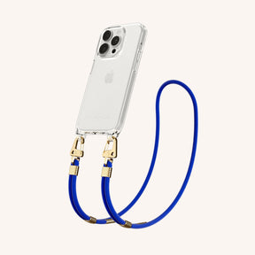 Phone Necklace with Carabiner Rope in Clear + Blue