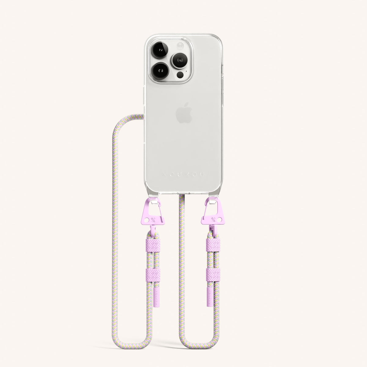 Phone Necklace with Carabiner Rope for iPhone 15 Pro without MagSafe in Clear and Dolce Total View | XOUXOU #phone model_iphone 15 pro