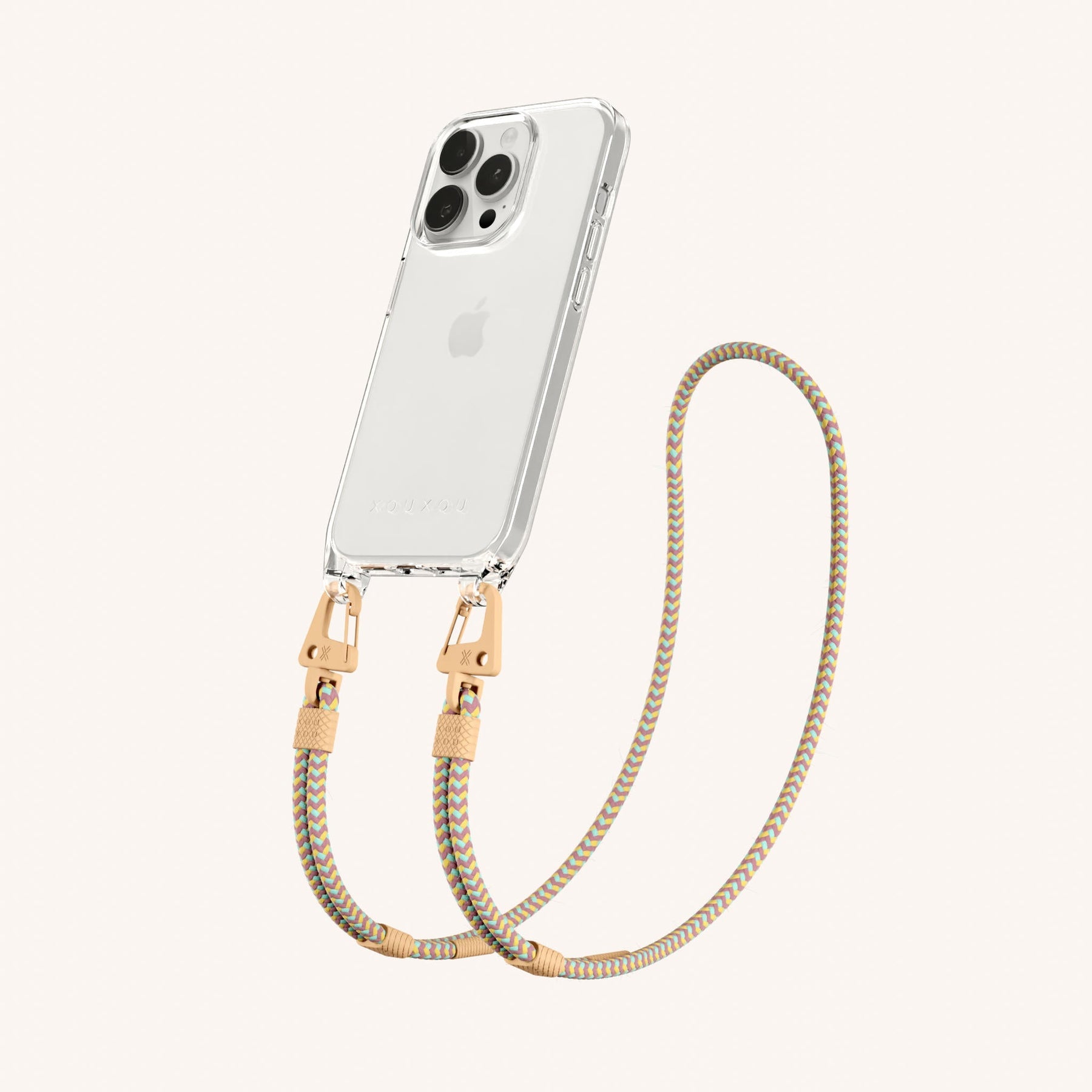 Phone Necklace with Carabiner Rope in Clear + Palm Springs