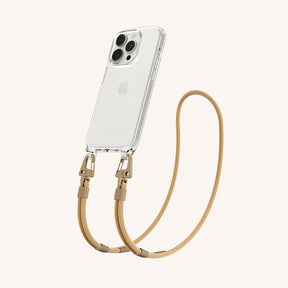 Phone Necklace with Carabiner Rope in Clear + Sand