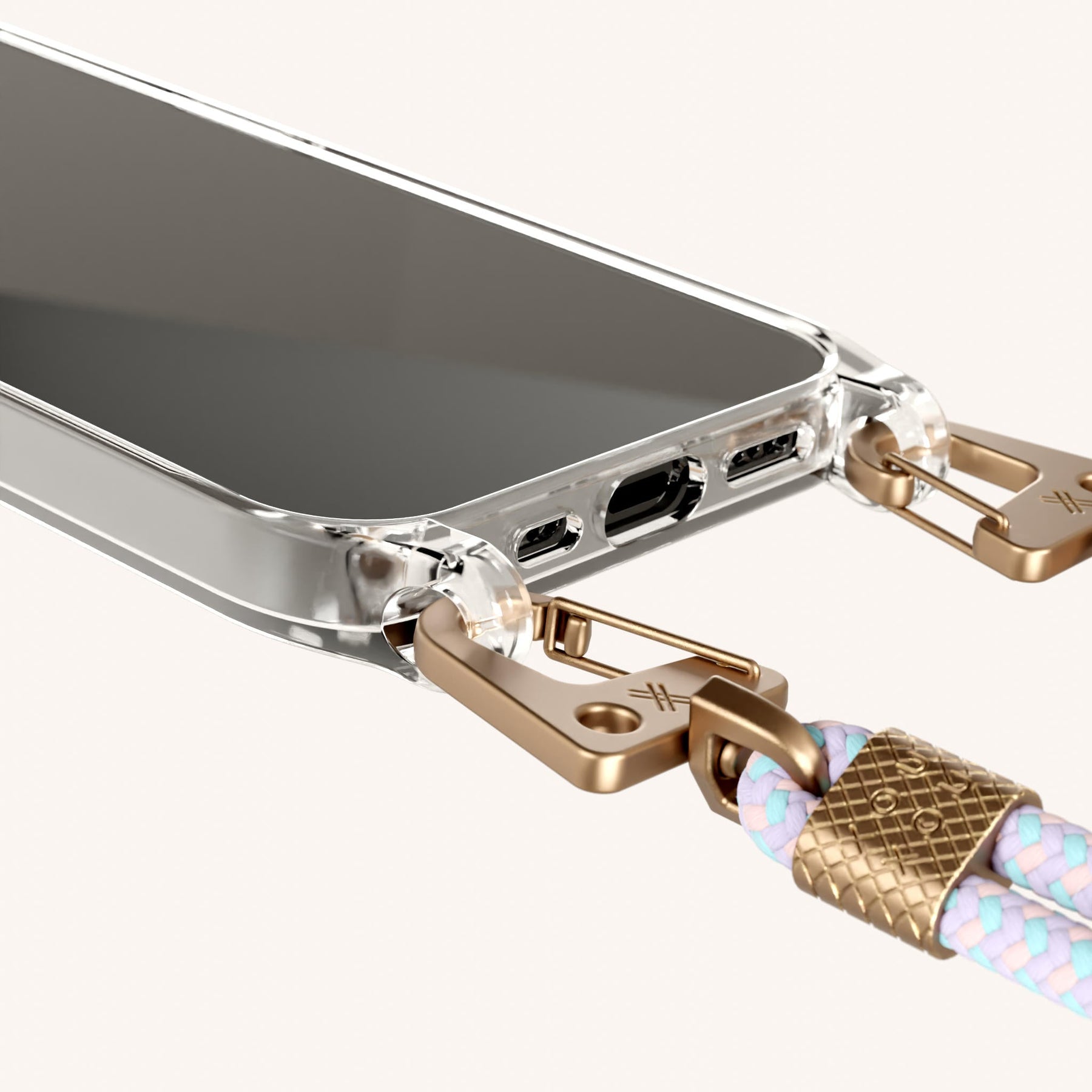 Phone Necklace with Carabiner Rope in Clear + Vibrant Pastel