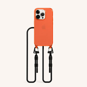 Phone Necklace with Carabiner Rope in Neon Orange Clear + Black