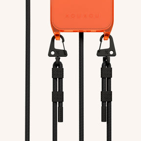 Phone Necklace with Carabiner Rope in Neon Orange Clear + Black