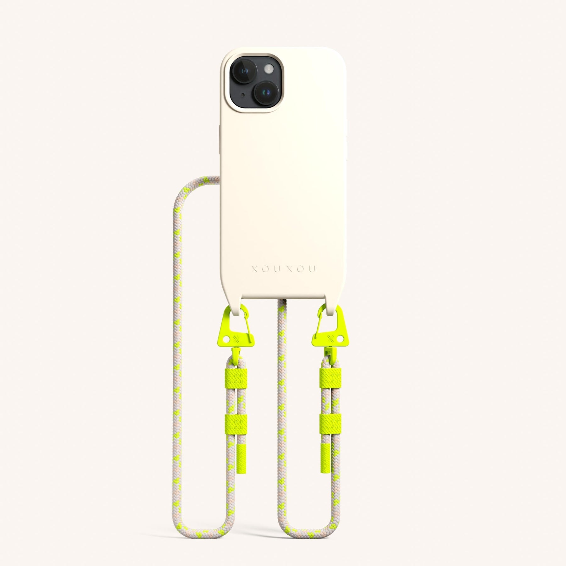 Phone Necklace with Carabiner Rope in Chalk + Neon Camouflage