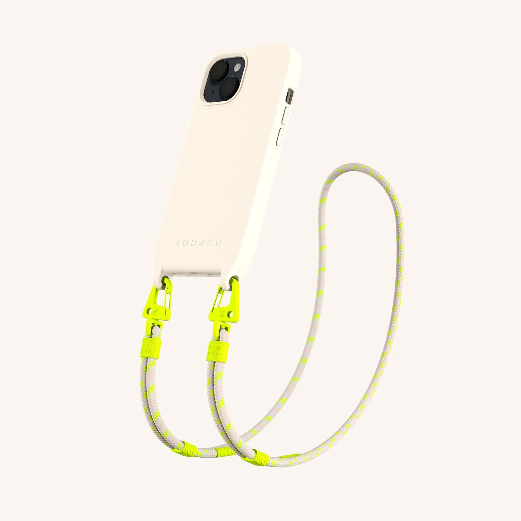 Phone Necklace with Carabiner Rope in Chalk + Neon Camouflage