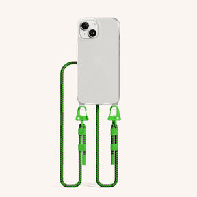 Phone Necklace with Carabiner Rope in Clear + Acid