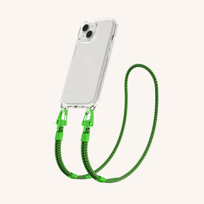 Phone Necklace with Carabiner Rope in Clear + Acid