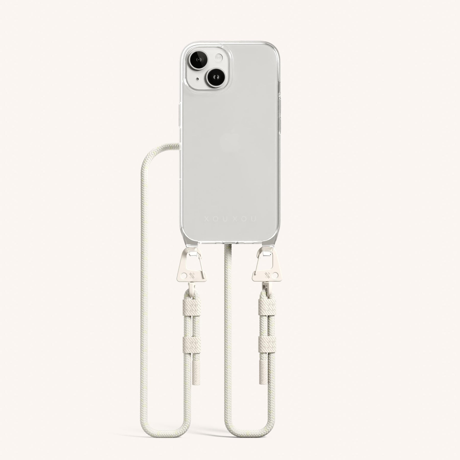 Phone Necklace with Carabiner Rope in Clear + Chalk