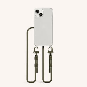 Phone Necklace with Carabiner Rope in Clear + Moss