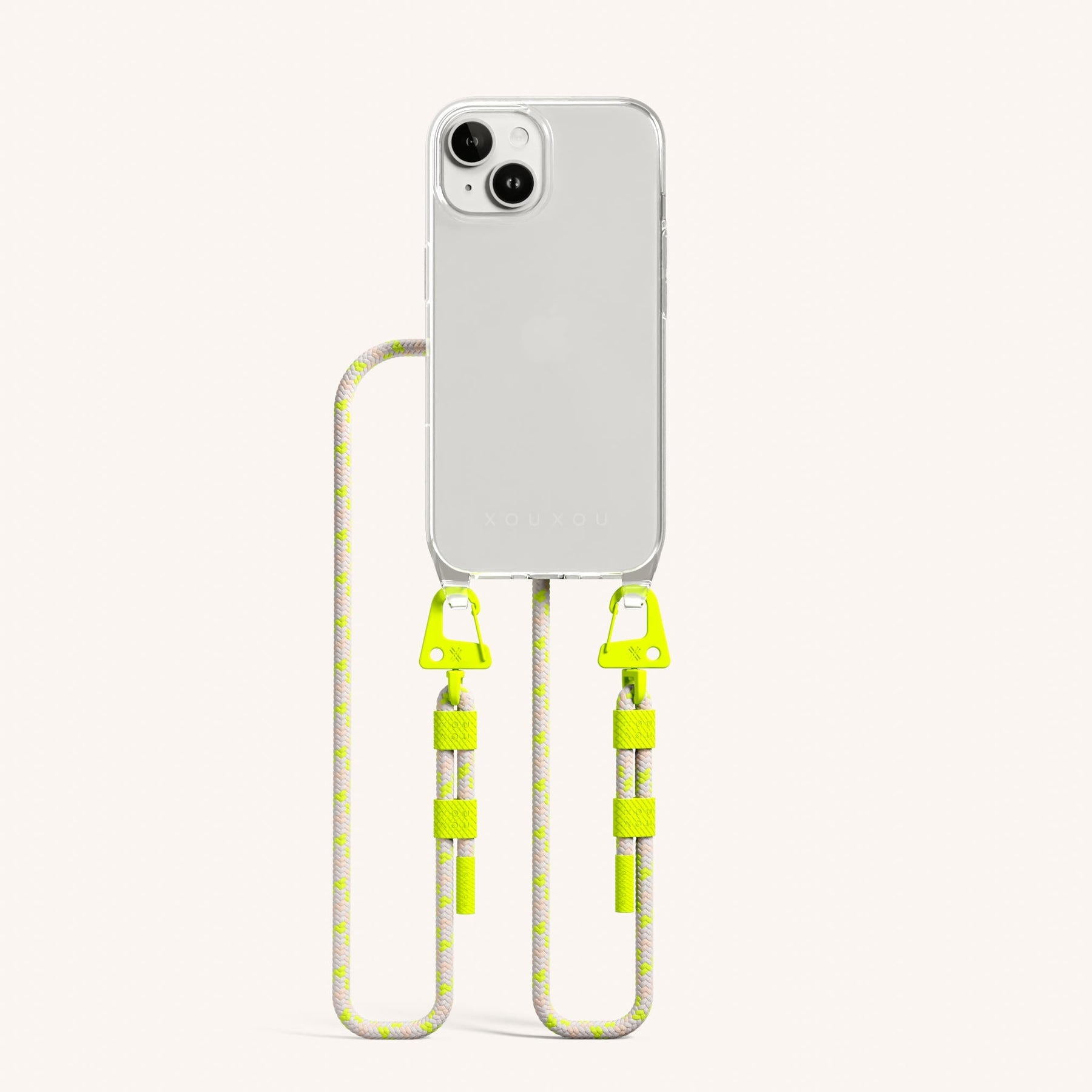 Phone Necklace with Carabiner Rope in Clear + Neon Camouflage