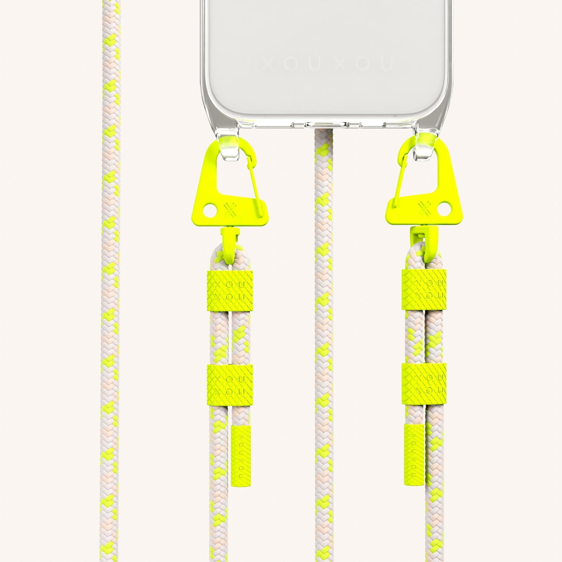 Phone Necklace with Carabiner Rope in Clear + Neon Camouflage