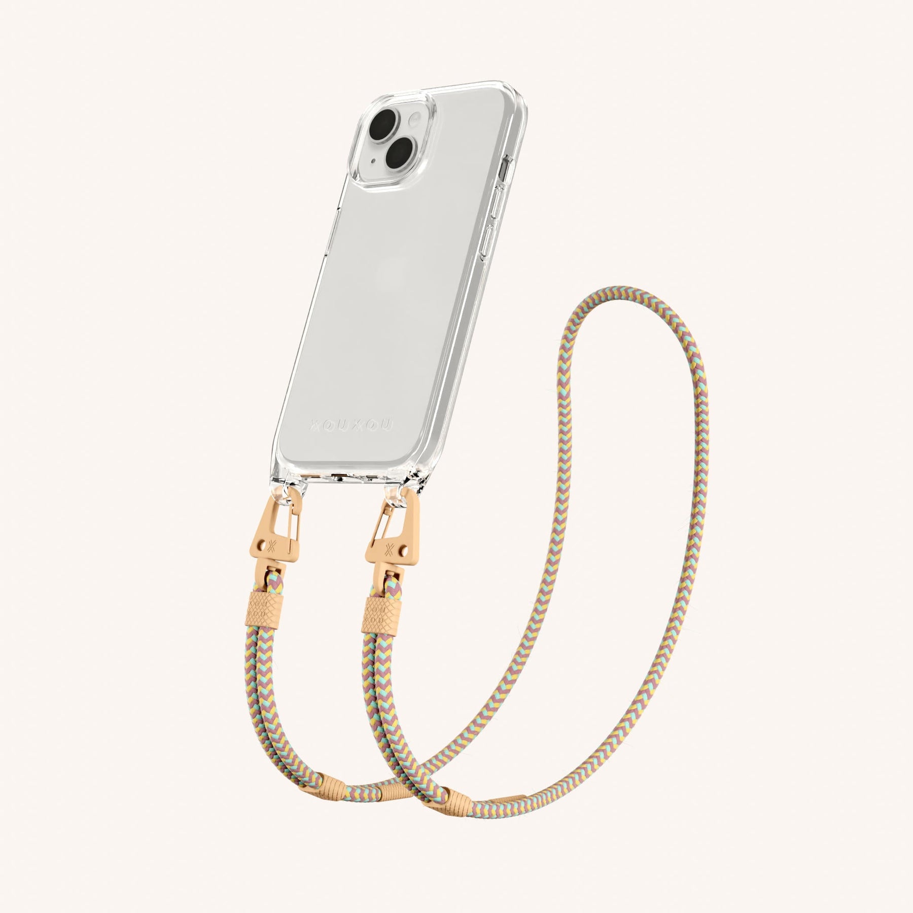 Phone Necklace with Carabiner Rope in Clear + Palm Springs