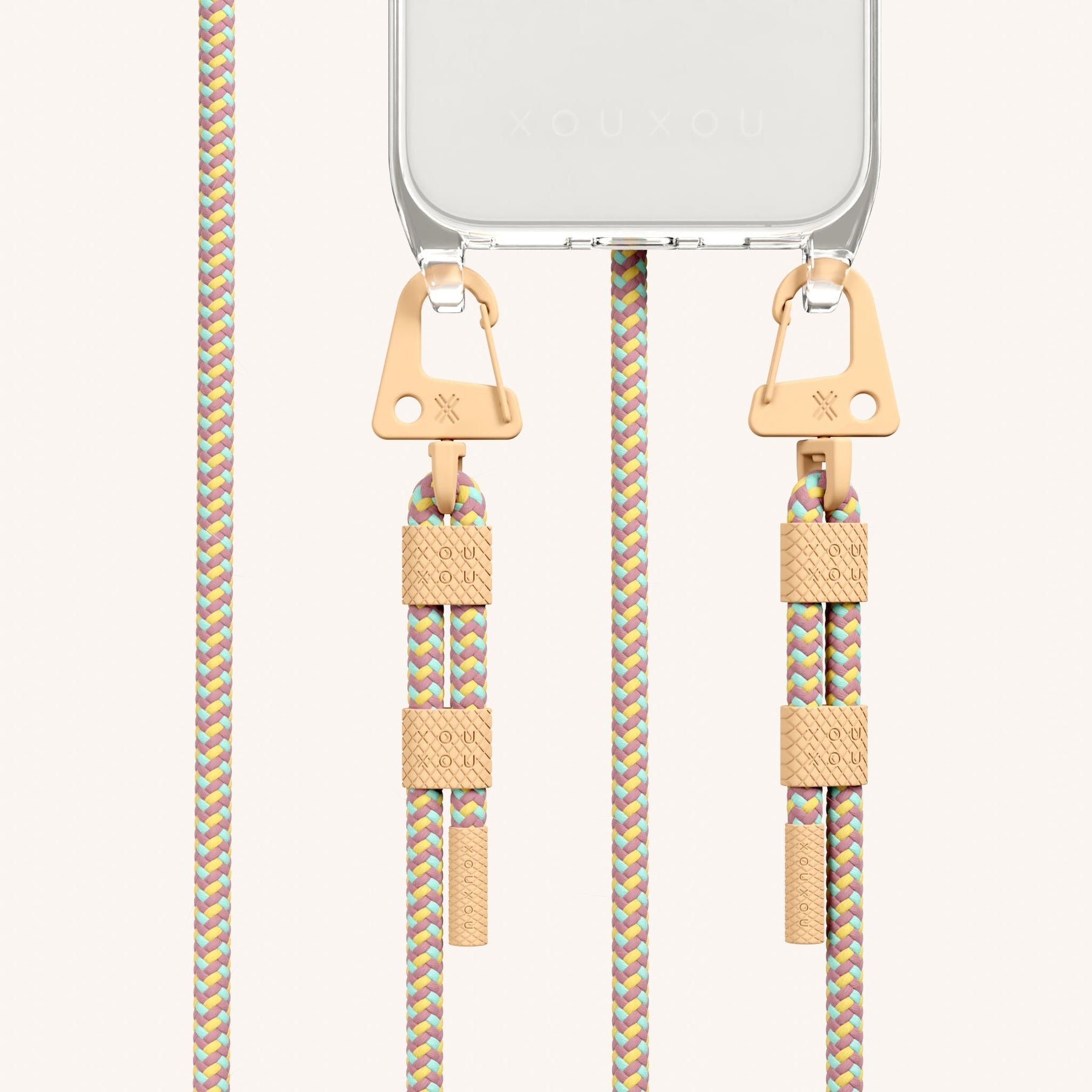 Phone Necklace with Carabiner Rope in Clear + Palm Springs