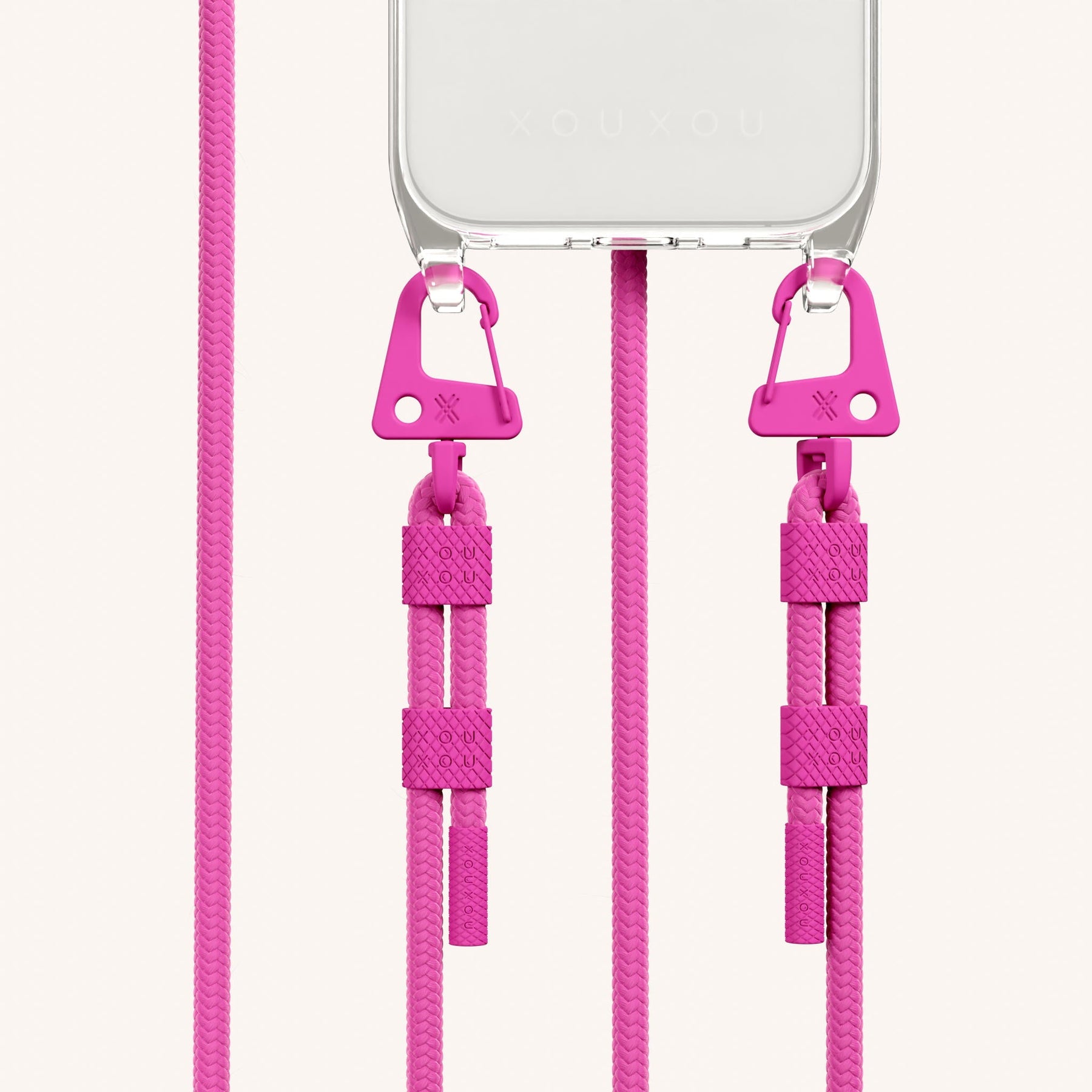 Phone Necklace with Carabiner Rope in Clear + Power Pink