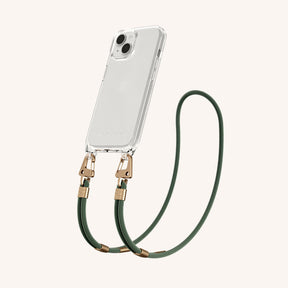 Phone Necklace with Carabiner Rope in Clear + Sage