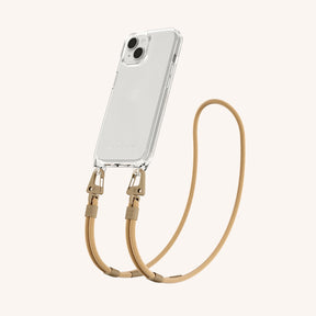 Phone Necklace with Carabiner Rope in Clear + Sand