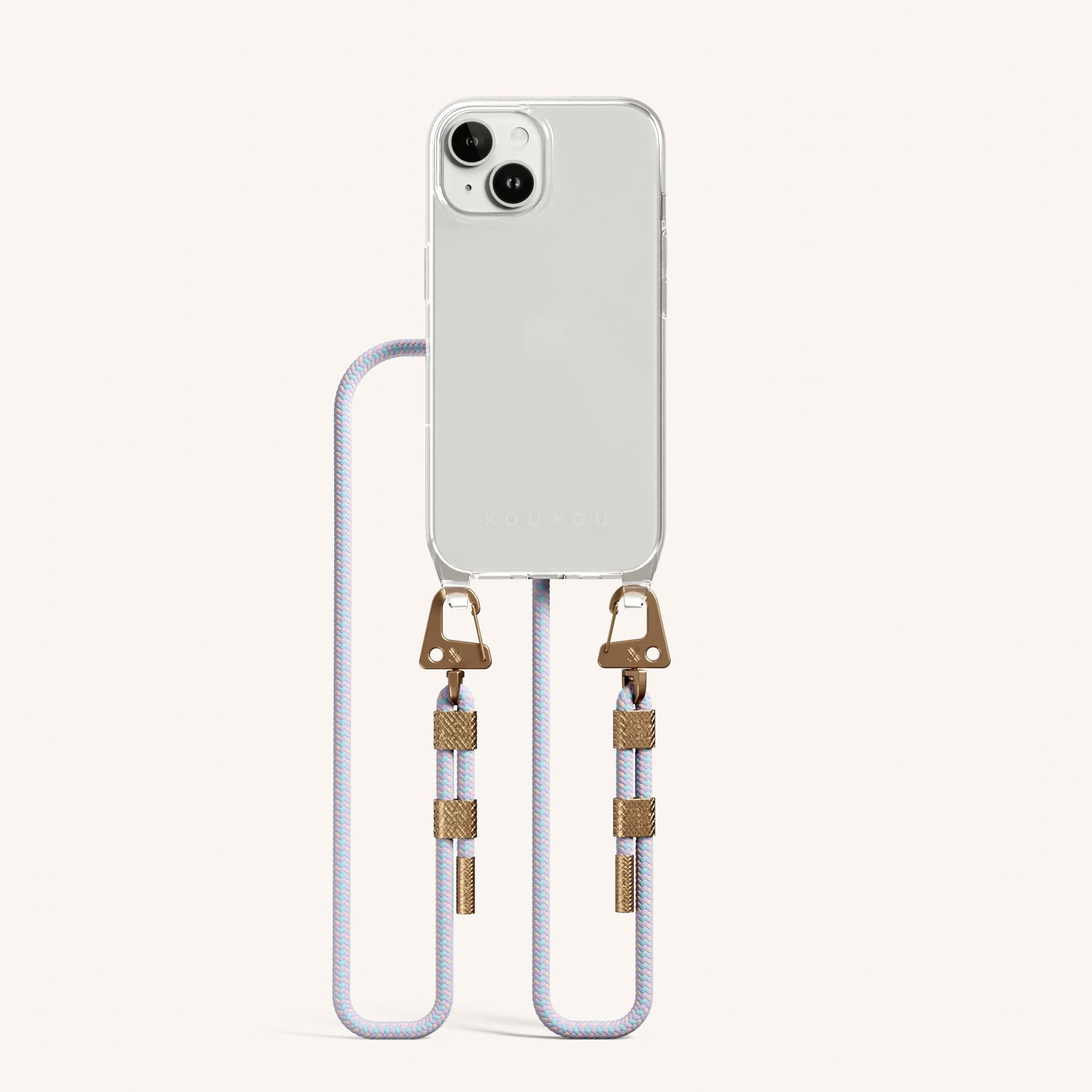 Phone Necklace with Carabiner Rope in Clear + Vibrant Pastel