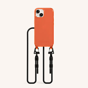 Phone Necklace with Carabiner Rope in Neon Orange Clear + Black