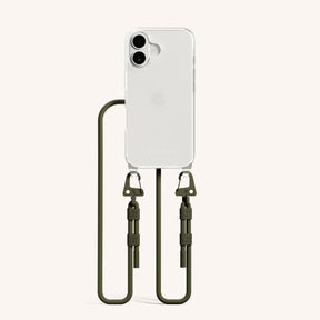 Phone Necklace with Carabiner Rope in Clear + Moss