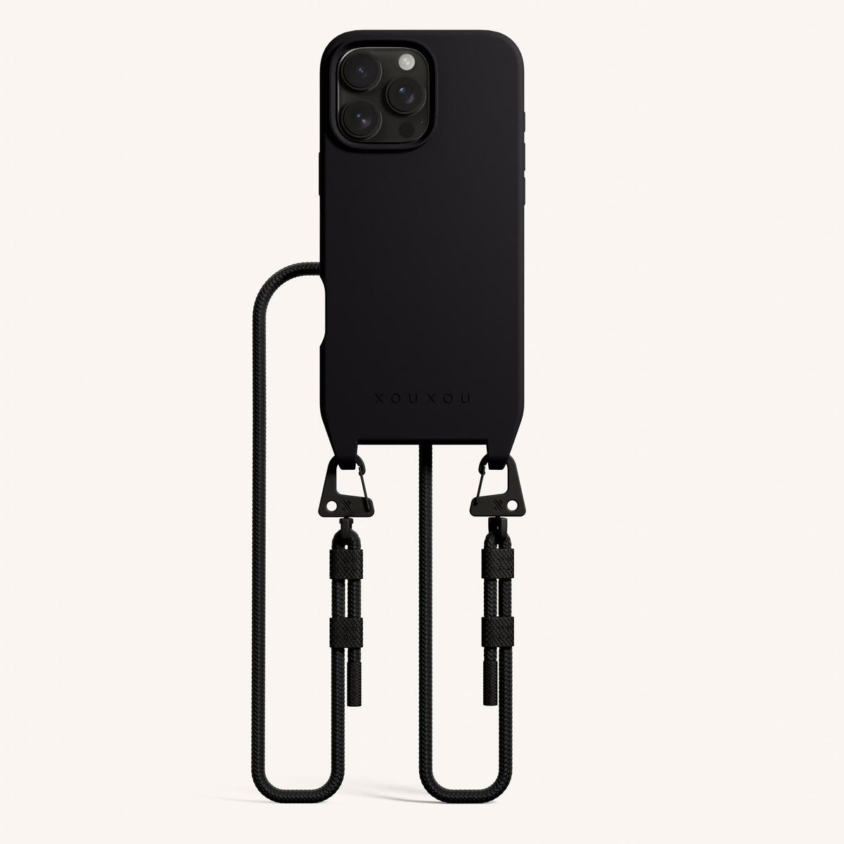 Phone Necklace with Carabiner Rope for iPhone 16 Pro Max with MagSafe in Black Total View | XOUXOU #phone model_iphone 16 pro max