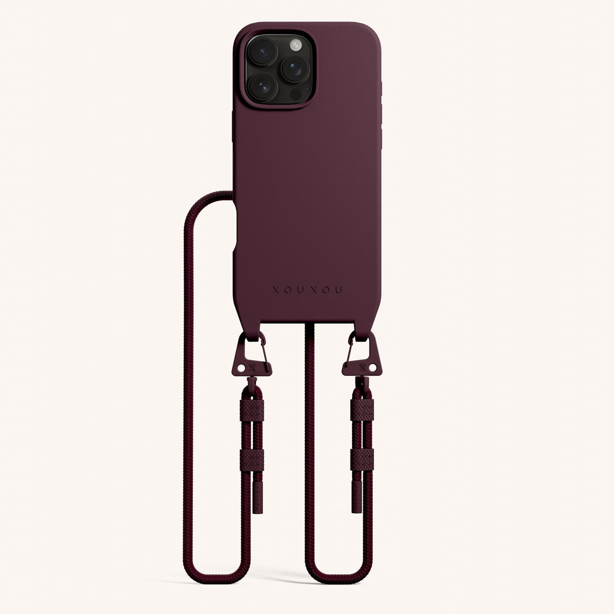 Phone Necklace with Carabiner Rope for iPhone 16 Pro Max with MagSafe in Burgundy Total View | XOUXOU #phone model_iphone 16 pro max