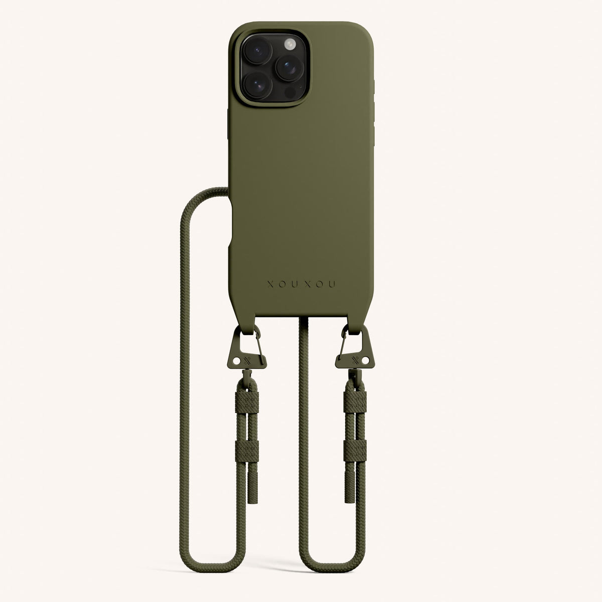 Phone Necklace with Carabiner Rope for iPhone 16 Pro Max with MagSafe in Moss Total View | XOUXOU #phone model_iphone 16 pro max