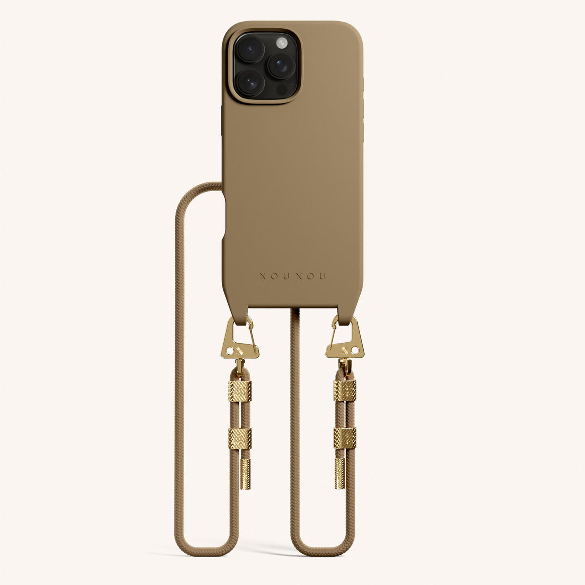 Phone Necklace with Carabiner Rope for iPhone 16 Pro Max with MagSafe in Taupe Total View | XOUXOU #phone model_iphone 16 pro max