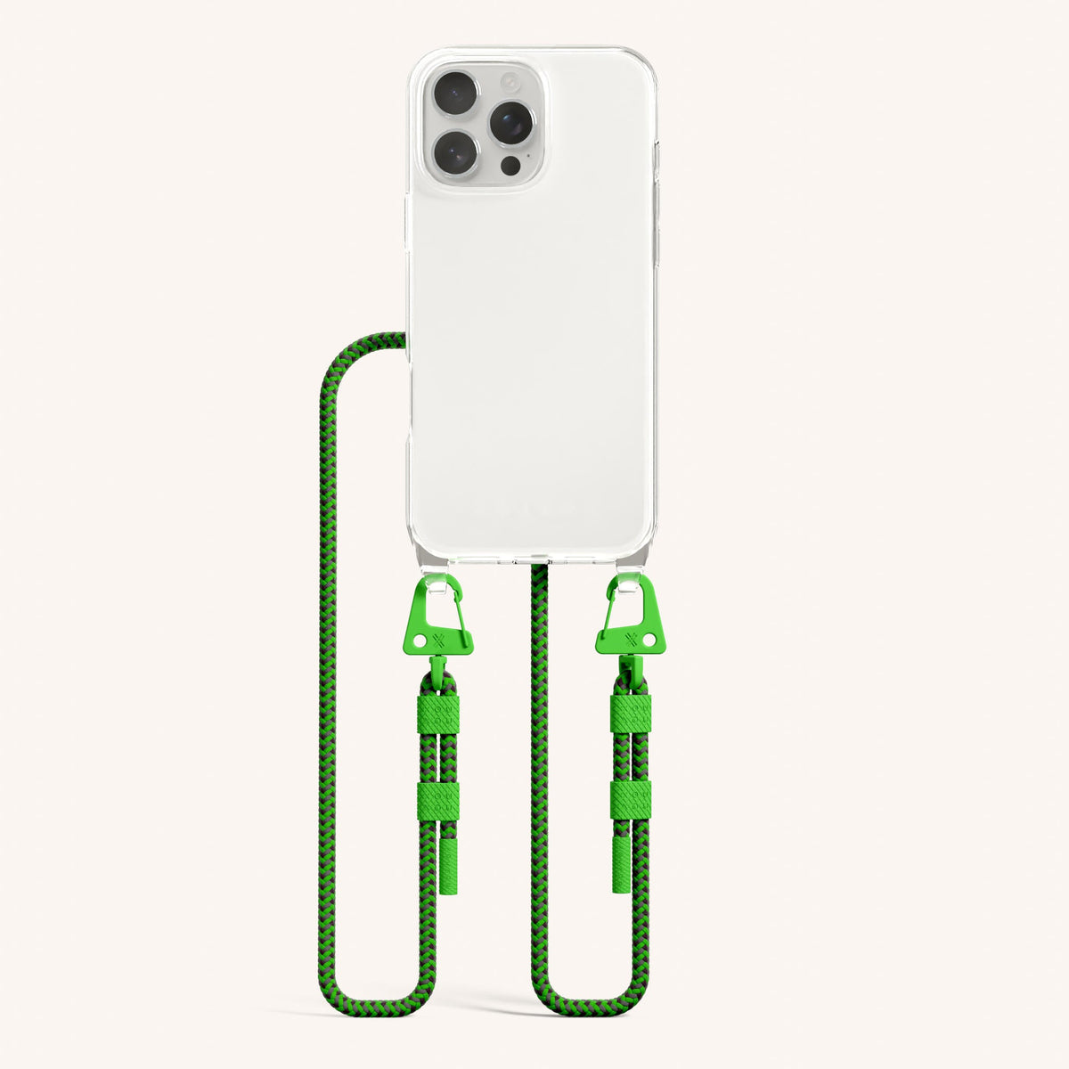 Phone Necklace with Carabiner Rope for iPhone 16 Pro Max without MagSafe in Clear and Acid Total View | XOUXOU #phone model_iphone 16 pro max