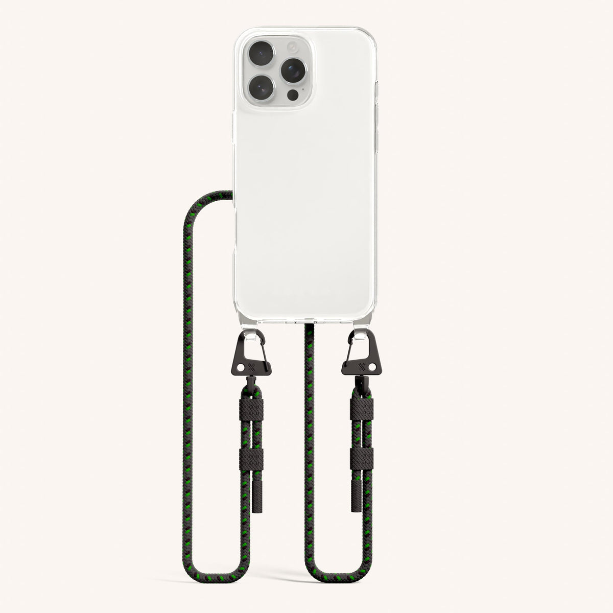 Phone Necklace with Carabiner Rope for iPhone 16 Pro Max without MagSafe in Clear and Ash Total View | XOUXOU #phone model_iphone 16 pro max