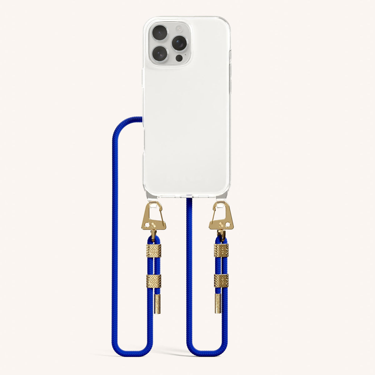 Phone Necklace with Carabiner Rope for iPhone 16 Pro Max without MagSafe in Clear and Blue Total View | XOUXOU #phone model_iphone 16 pro max