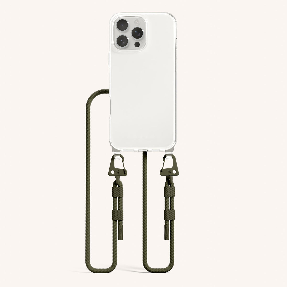 Phone Necklace with Carabiner Rope for iPhone 16 Pro Max without MagSafe in Clear and Moss Total View | XOUXOU #phone model_iphone 16 pro max