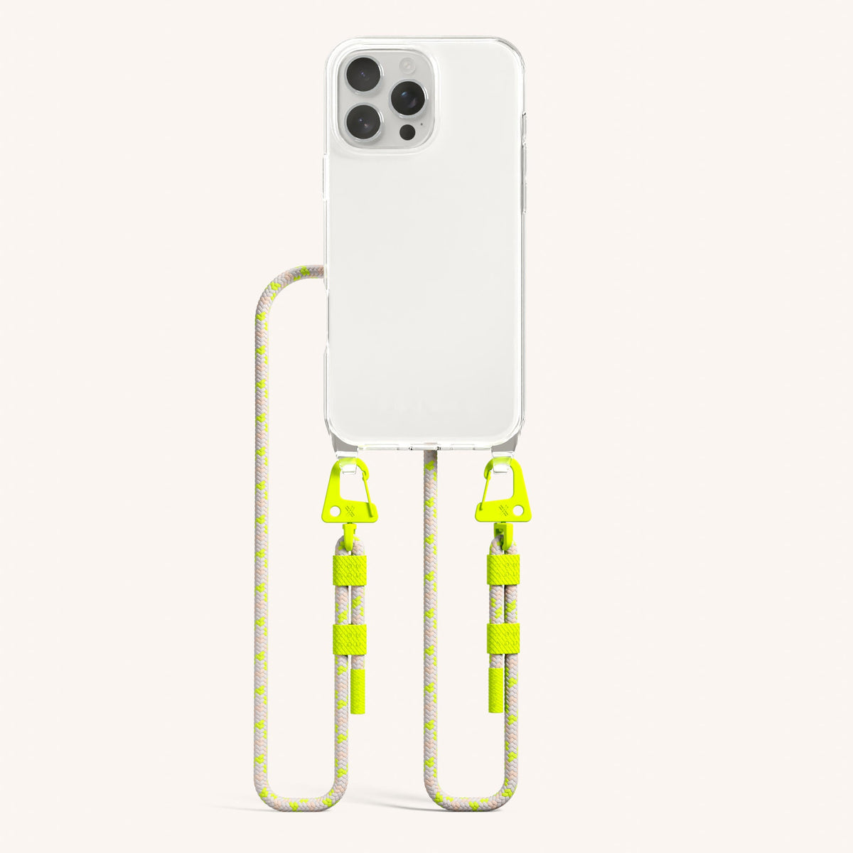 Phone Necklace with Carabiner Rope for iPhone 16 Pro Max without MagSafe in Clear and Neon Total View | XOUXOU #phone model_iphone 16 pro max