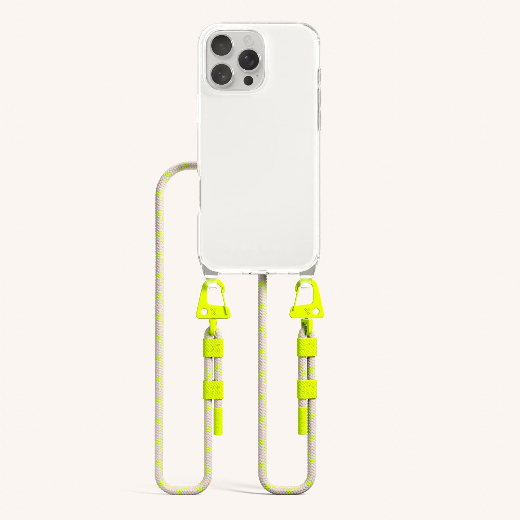 Phone Necklace with Carabiner Rope in Clear + Neon Camouflage