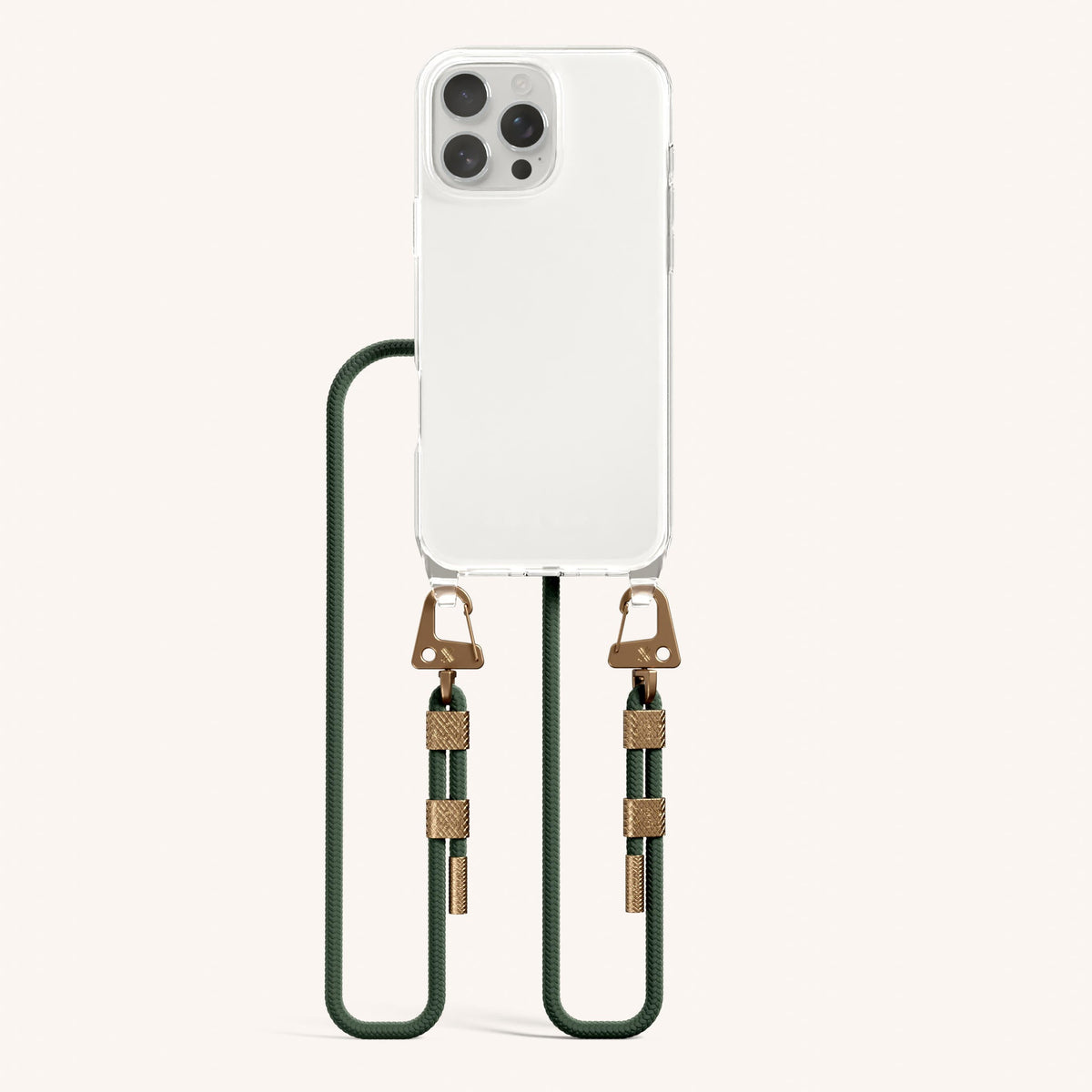 Phone Necklace with Carabiner Rope for iPhone 16 Pro Max without MagSafe in Clear and Sage Total View | XOUXOU #phone model_iphone 16 pro max