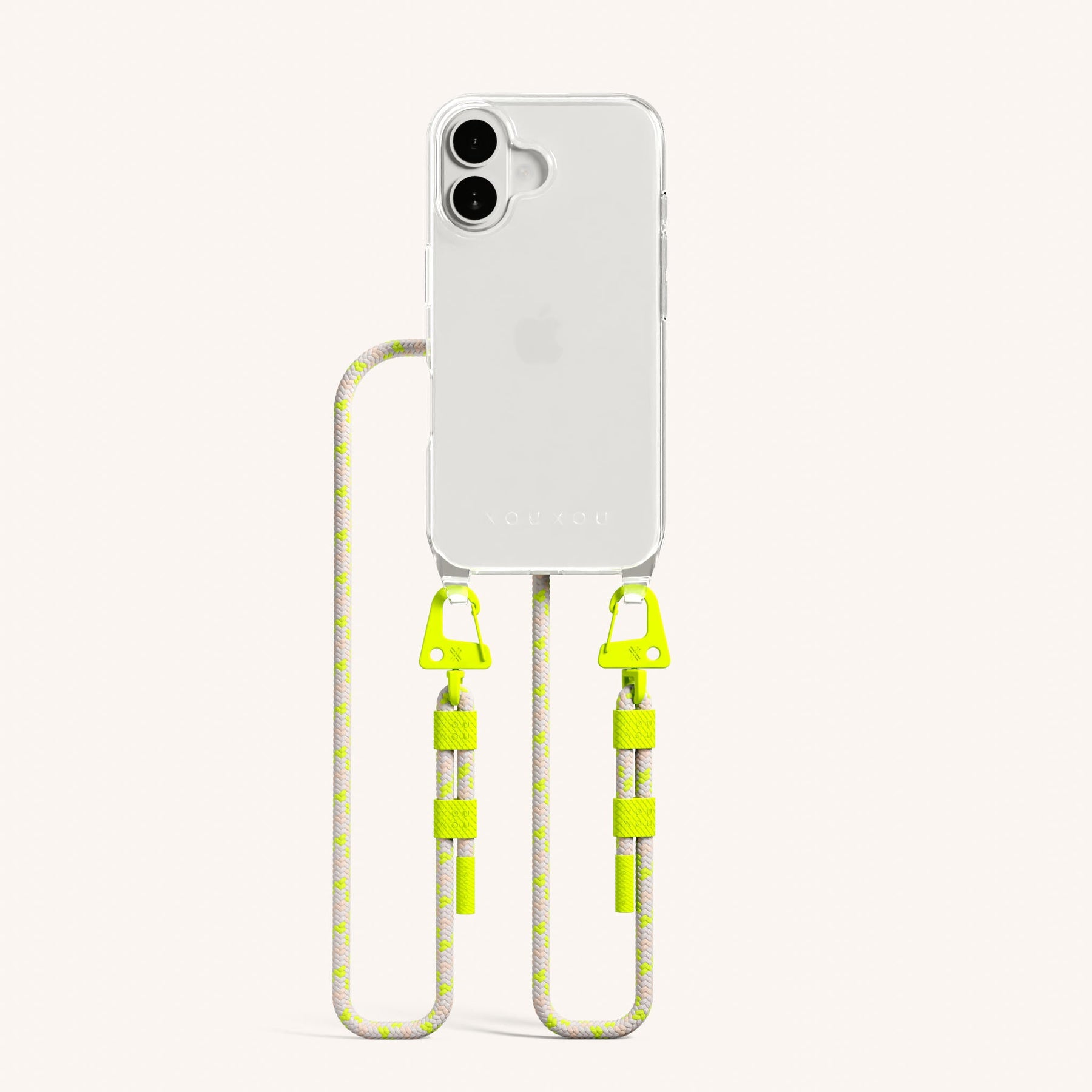 Phone Necklace with Carabiner Rope in Clear + Neon Camouflage