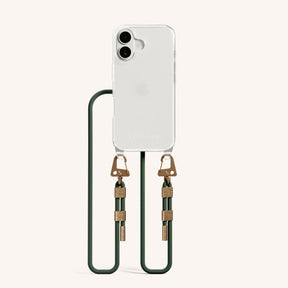 Phone Necklace with Carabiner Rope in Clear + Sage