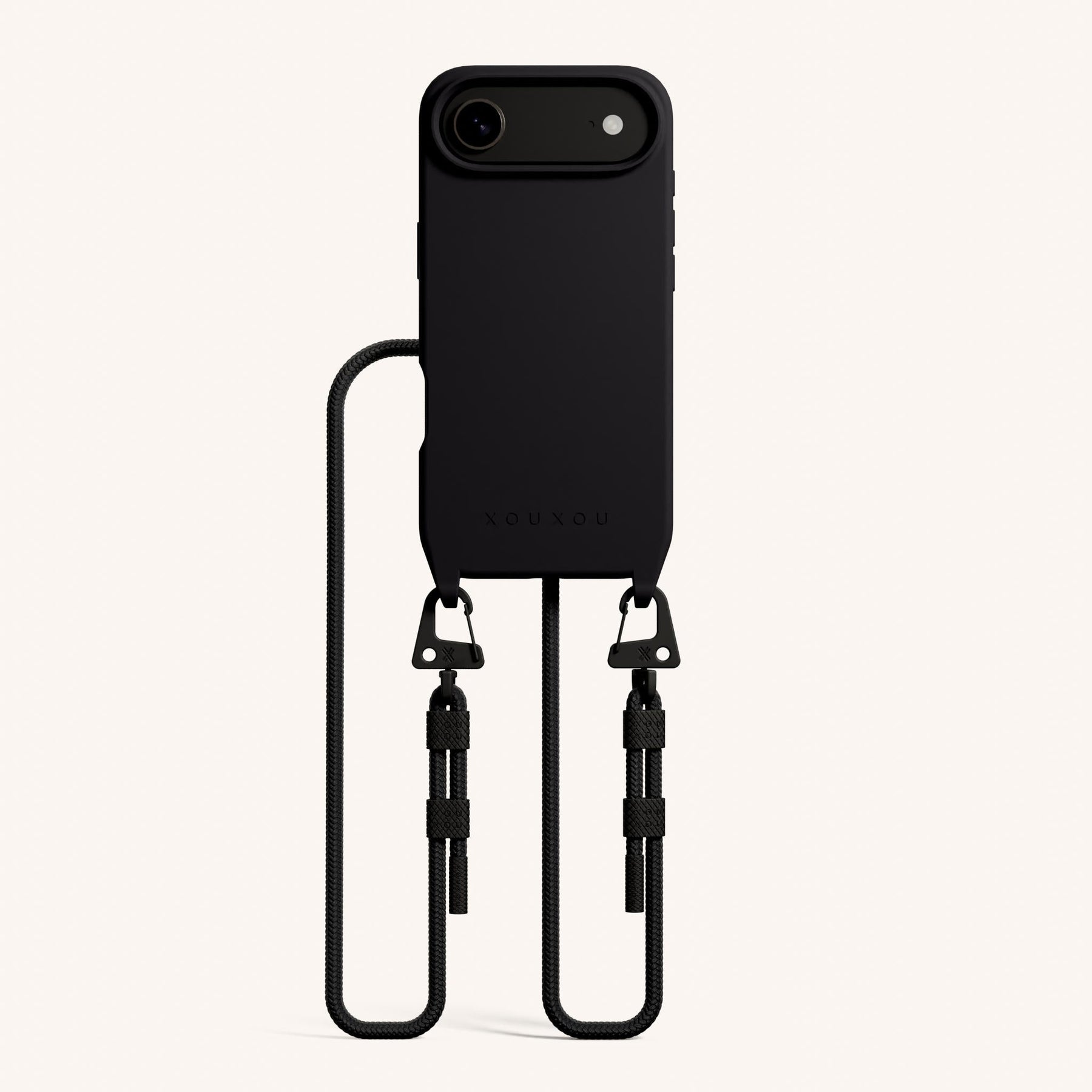 Phone Necklace with Carabiner Rope in Black