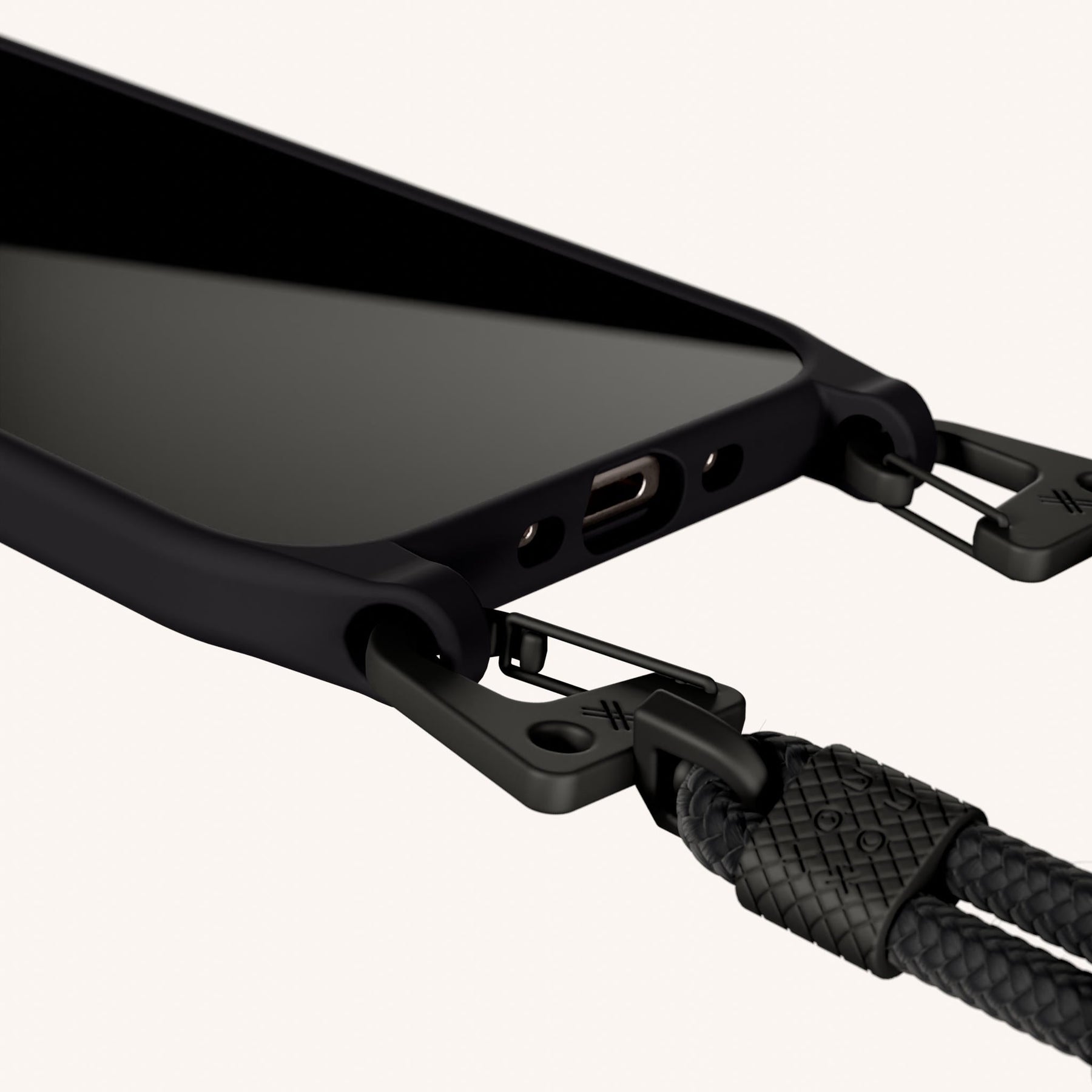 Phone Necklace with Carabiner Rope in Black