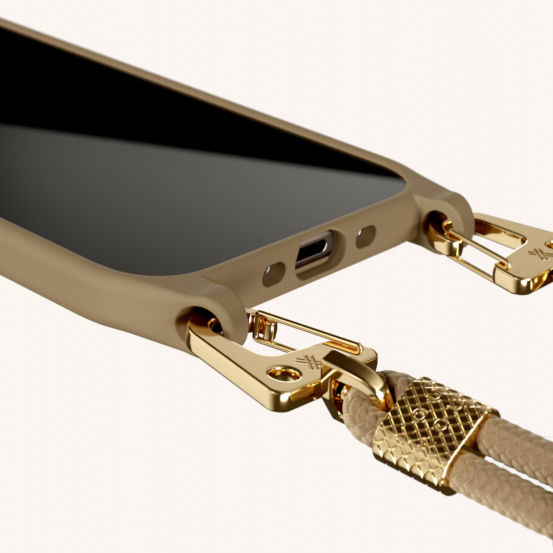 Phone Necklace with Carabiner Rope in Taupe