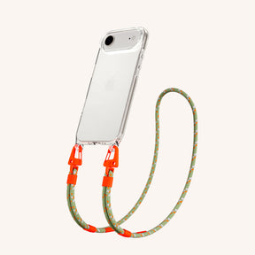 Phone Necklace with Carabiner Rope in Clear + Orange Camouflage