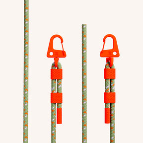 Phone Necklace with Carabiner Rope in Clear + Orange Camouflage