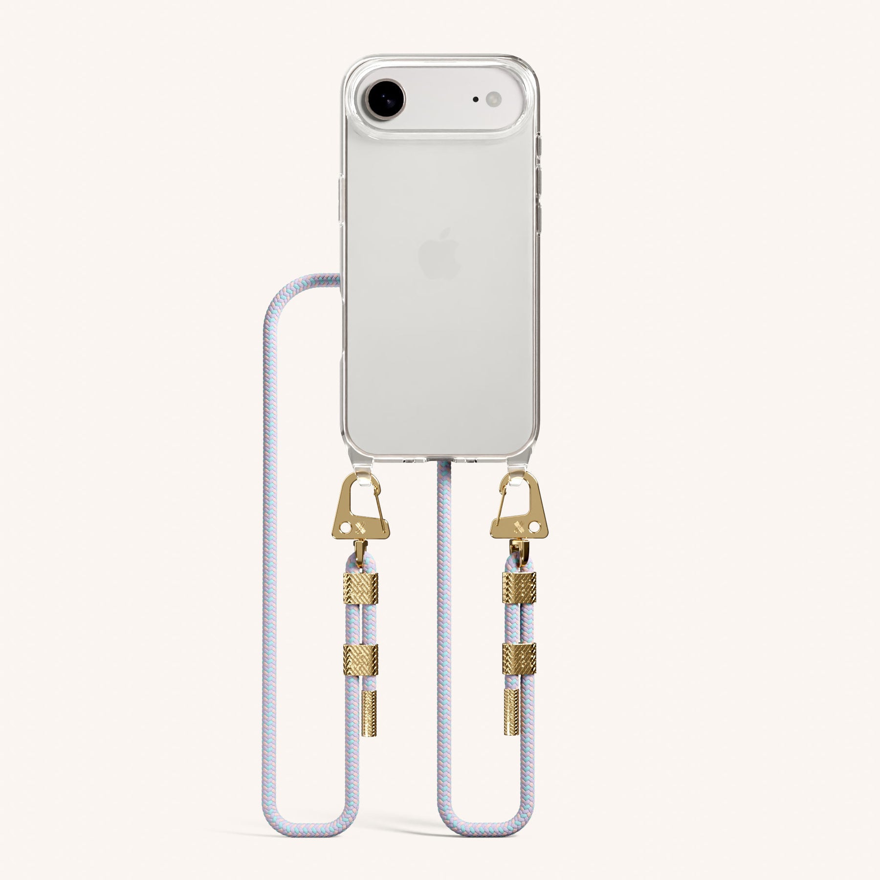Phone Necklace with Carabiner Rope in Clear + Vibrant Pastel