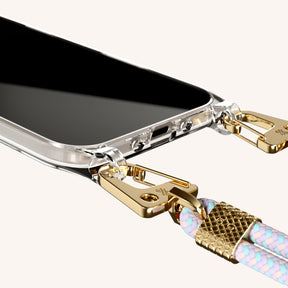 Phone Necklace with Carabiner Rope in Clear + Vibrant Pastel